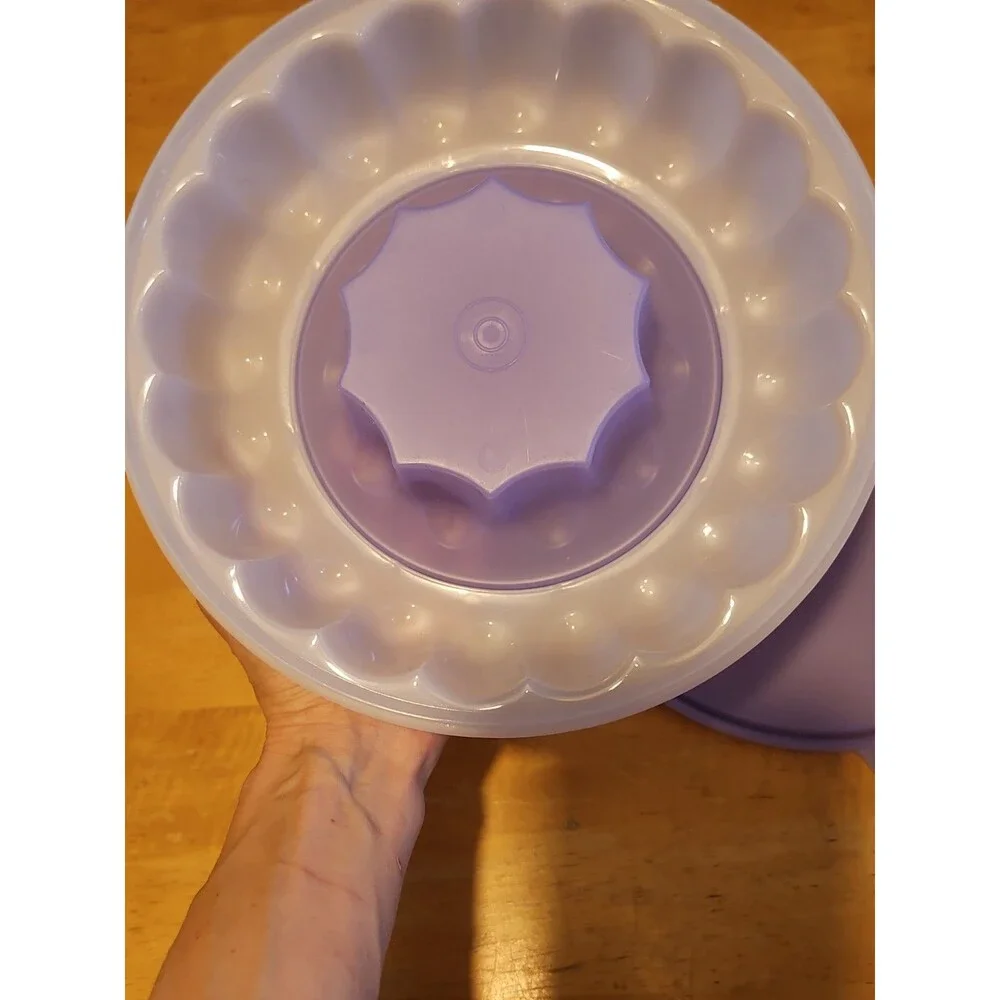 Vintage Tupperware Lavender & Purple #1202 Jel-Ring Jello Mold 3 Piece Set EUC